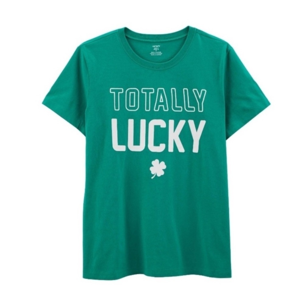 Totally Lucky St. Patrick's Day Green Shamrock Adult T-Shirt by Carter's Size Sm